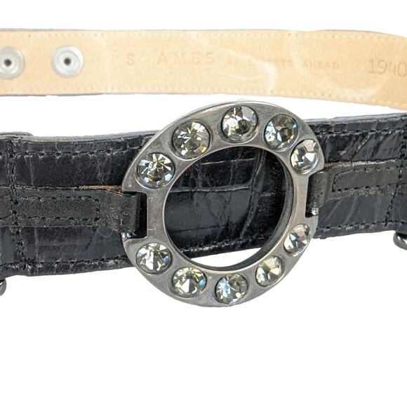 Streets Ahead Croc Embossed Leather Belt With Rhinestones Size S main image 4
